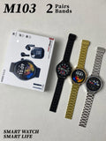 2024 latest M103 smartwatch monitoring men women fitness monitor 1.5'' round smart watch with earbuds and double straps