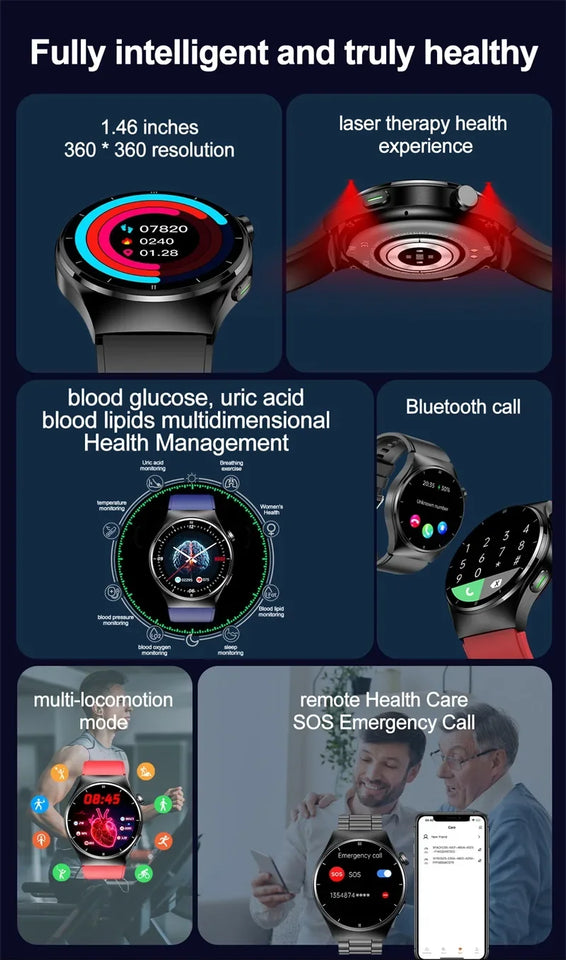 2024 Latest Health Smart Watch F320 with Laser Therapy Phone Call Blood Glucose Uric Acid and Lipid Monitoring Health Watch