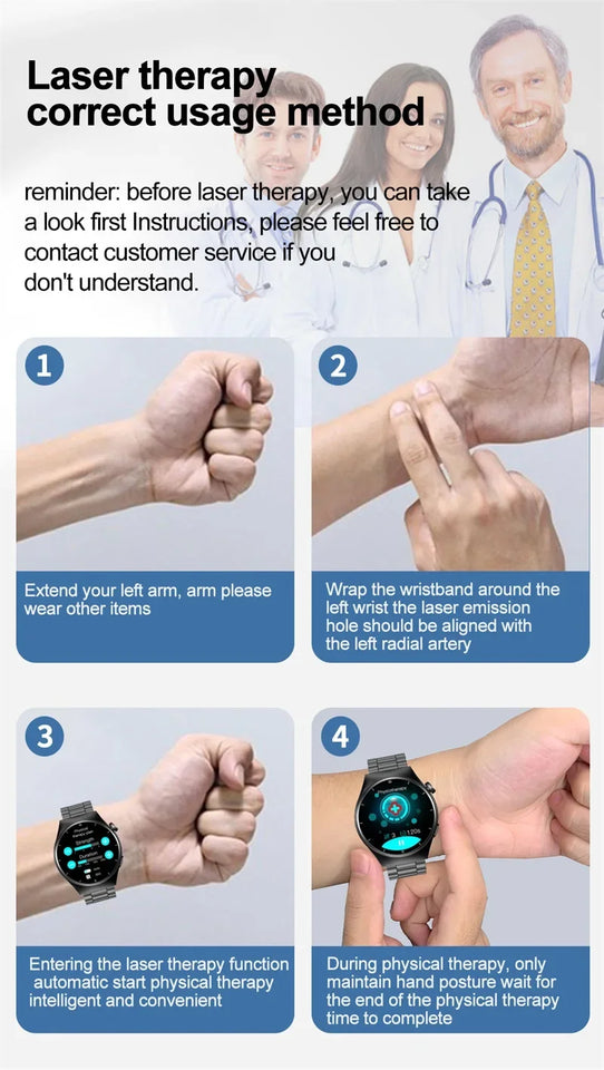 2024 Latest Health Smart Watch F320 with Laser Therapy Phone Call Blood Glucose Uric Acid and Lipid Monitoring Health Watch