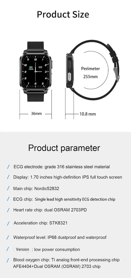 2022 Latest online smart watch wearable device  PPG AI medical diagnosis health care  prsessure oxygen band smartwatches