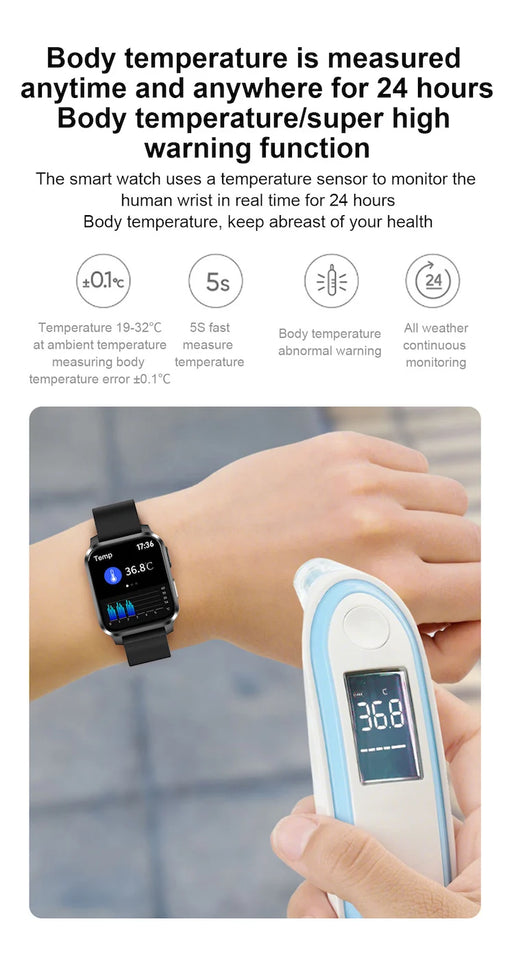 2022 Latest online smart watch wearable device  PPG AI medical diagnosis health care  prsessure oxygen band smartwatches