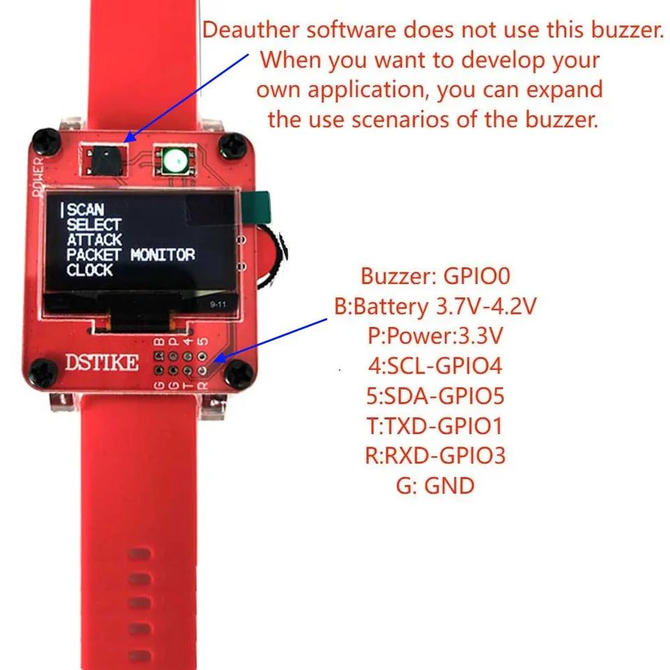 Latest Deauther Watch X Red Color Development Arduino Smart Watch With ESP8266 Deauther Software
