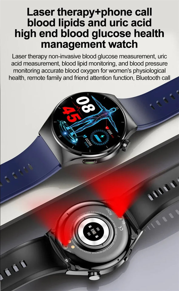 2024 Latest Health Smart Watch F320 with Laser Therapy Phone Call Blood Glucose Uric Acid and Lipid Monitoring Health Watch