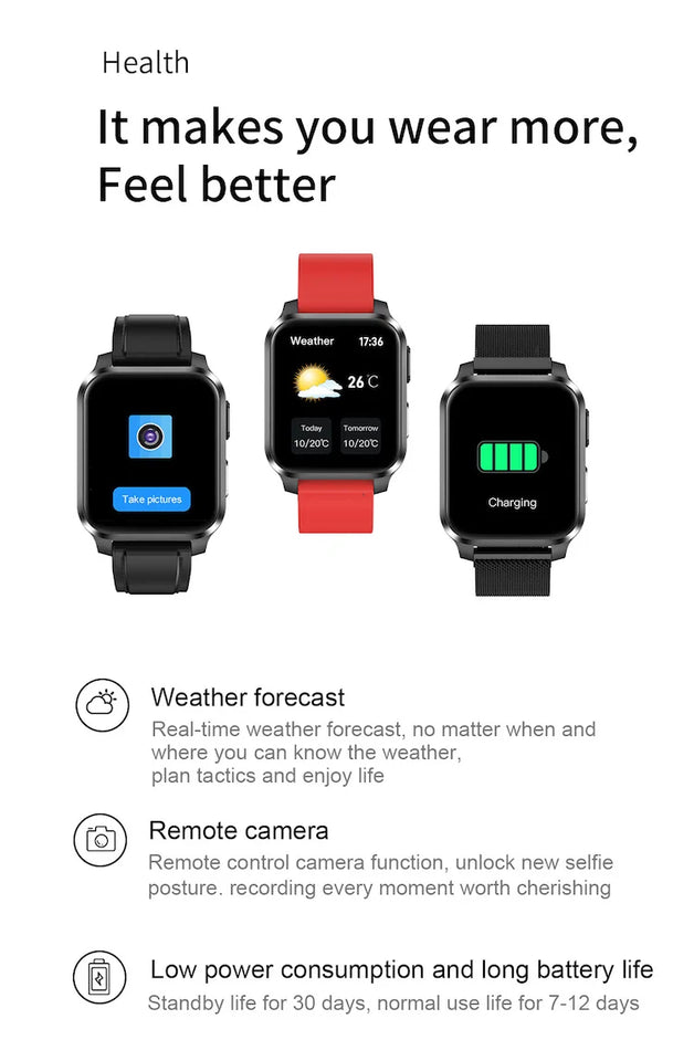2022 Latest online smart watch wearable device  PPG AI medical diagnosis health care  prsessure oxygen band smartwatches